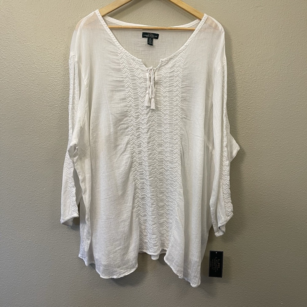 NEW Lauren Ralph Lauren White Peasant Top Cover Up Beach Pool Vacation Plus 3X
